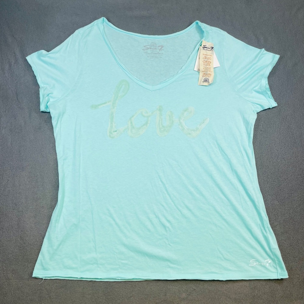 Seven7 Luxeβ Love Graphic Tee V Neck Short Sleeve Top Women's